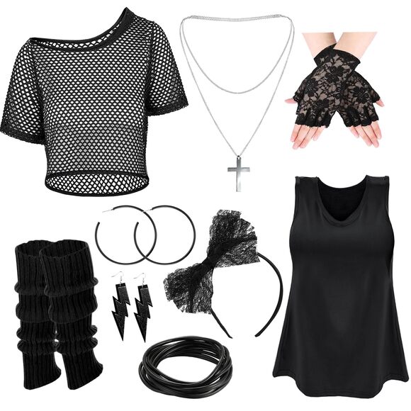 Accessories - 7648 80s Costume Outfit 1980s Headband Fishnet Off Shoulder